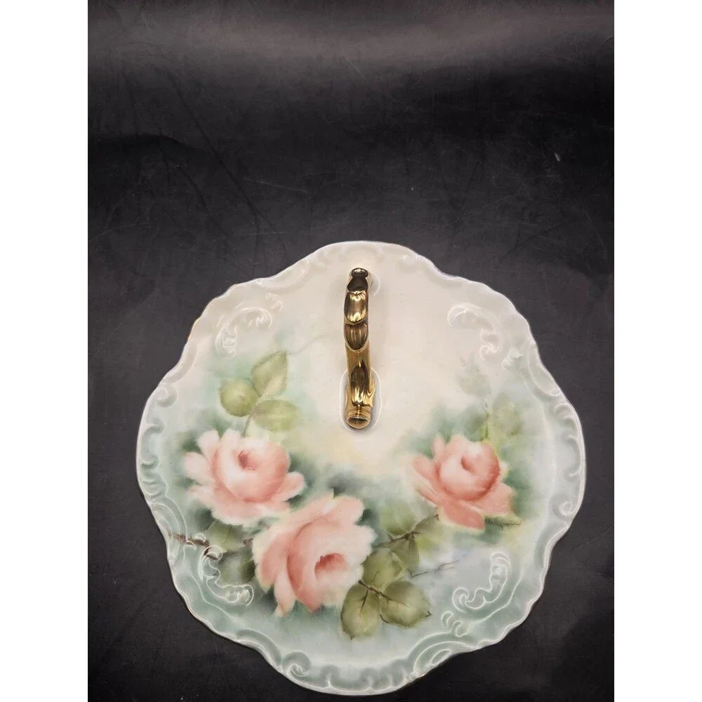 Antique Lemon Wedge Serving Plate Nappy Dish Tea Time Hand Painted Roses
